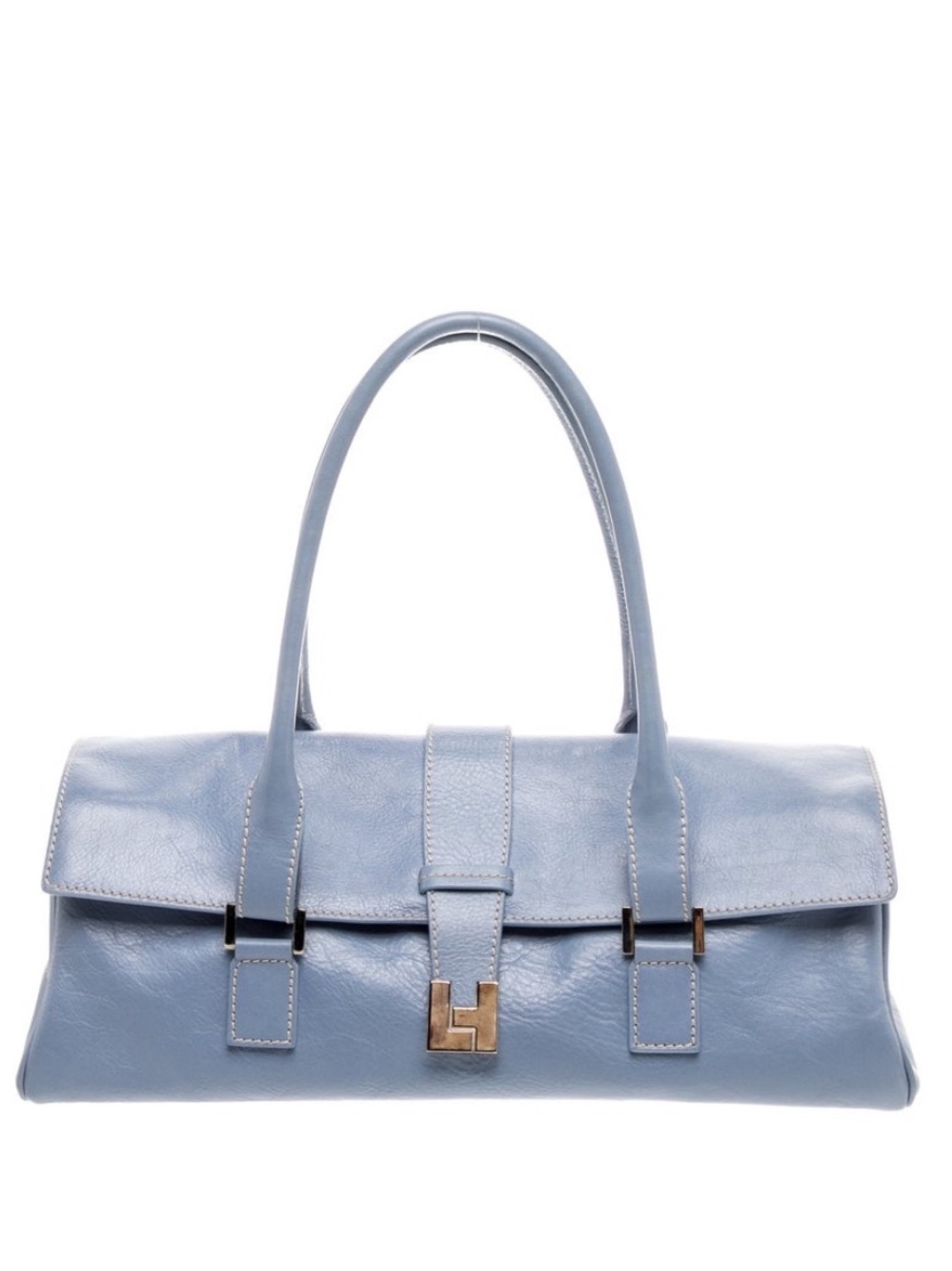 Lambertson Truex Blue Leather Shoulder Bag Top Handle Satchel